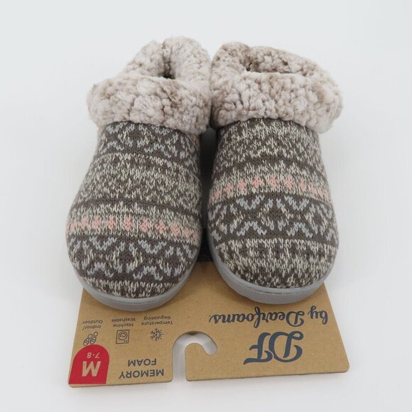 Dearfoams Women Medium 7-8 Multicolor Sweater Knit Memory Foam Slippers NEW - Picture 2 of 14